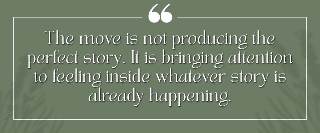 River & Ember quote card about bringing attention to feeling inside a story.
